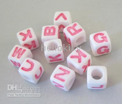 1950 Pink alphabet white cube beads 7mm