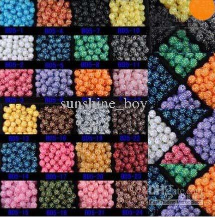 200PCS 10MM 12MM 14MM 16MM Mix Color EXPOY Balls Resin Crystal Pave Spacer Loose Beads