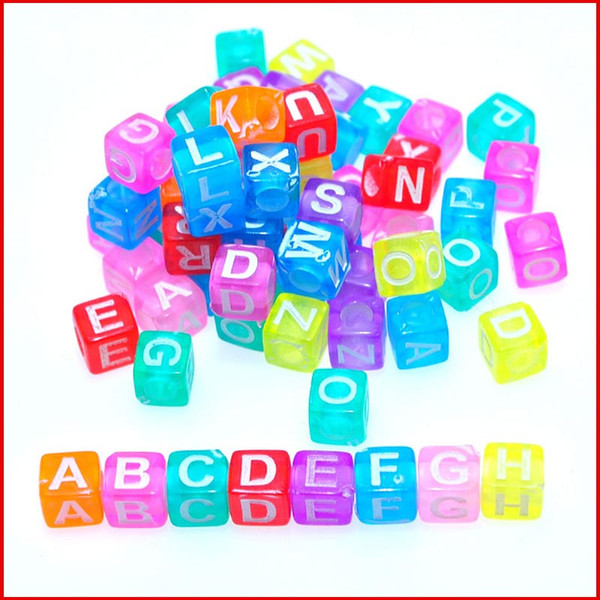 Acrylic alphabet beads 6mm square letters bright color white letters English letters beads loose beads big hole