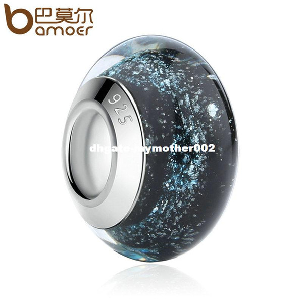 BAMOER Hotsale Silver Plated Black European Murano Glass Beads fit Bracelet & Necklace Fashion Jewelry Wholesale PA6369