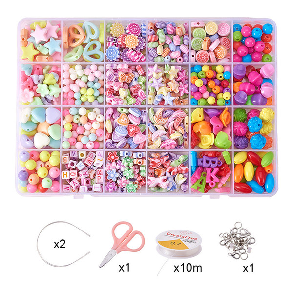 Mix Diy Children's Puzzle plastic Beads Set Acrylic Coloured loose Bead Lobster Buckle Ring Scissors Bracelet Necklace beading Accessories