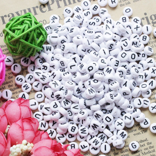 7mm mix-and-match oblate letter bead slim material 26 English letters with white background and black characters DIY beading material 200pc