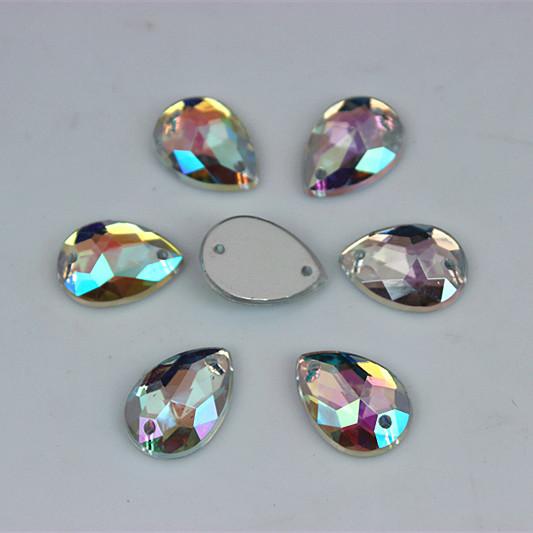 300pcs 10*14mm AB Color Acrylic Crystals Rhinestones Drop accessories Flat Back beads For Sewing Dress Wedding stones 2 Hole ZZ5