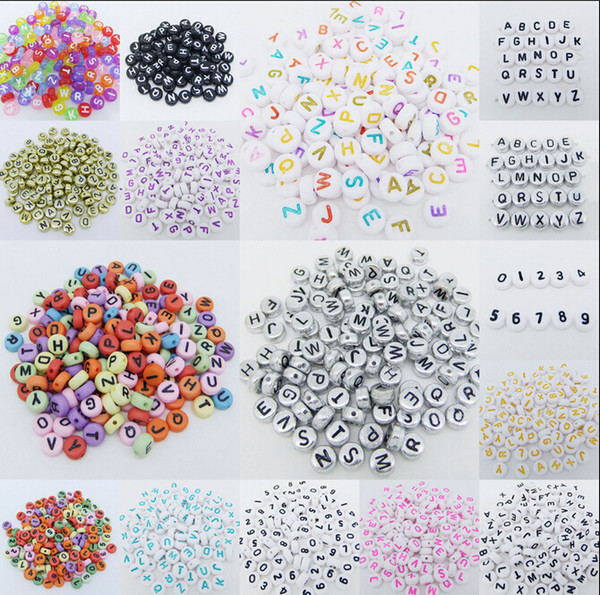 Hot ! 500 pcs 7mm Acrylic Mixed Alphabet Letter Coin Round Flat Loose Spacer Beads 15- style Pick