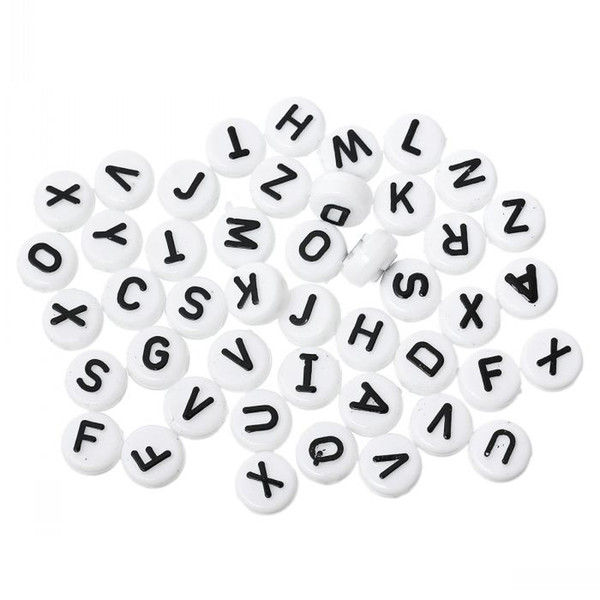 New Acrylic Spacer Beads Flat Round Alphabet/Letter White 10mm(3/8