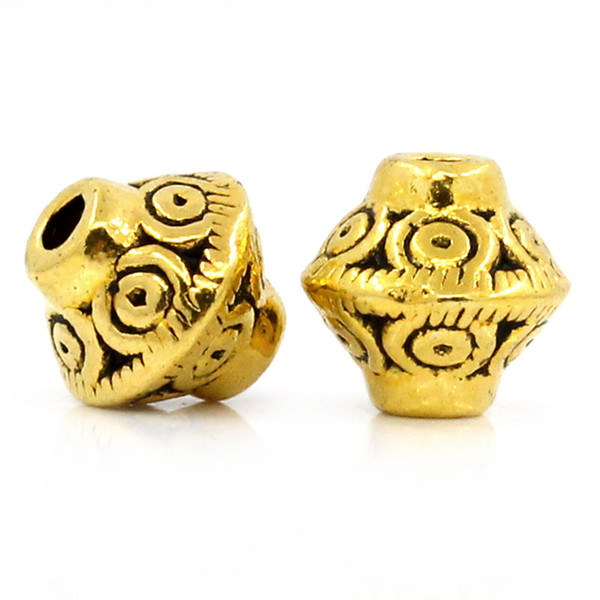 Doreen Box Spacer Beads Bicone golden tone 7x6mm,Hole:Approx 1mm,100PCs (B24599)