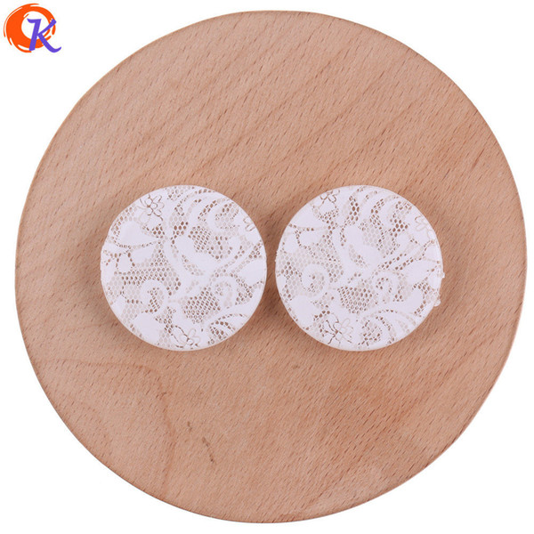 wholesale 32*32mm 100Pcs Acrylic Beads/Jewelry Accessories/Round Shape/White Flower Print Bead/Hand Made/Earring Findings