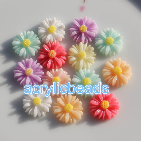 100pcs Charm 13MM Acrylic Resin Sunflower Cabochons Flat Back Beads Floral Plastic Beads Art Craft Setting no Hole