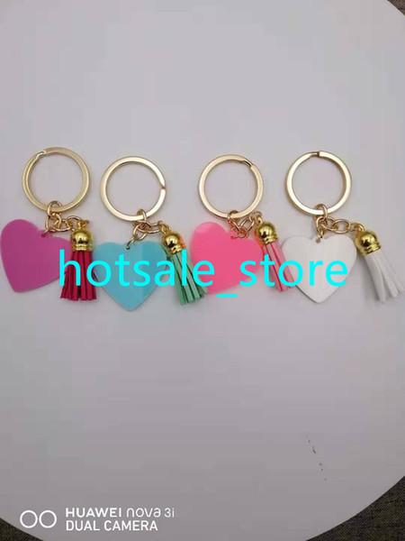 heart shape tassel keychain Wholesale Customized Personalized Blank Quatrefoil Tassel Keychain 5 colors heart keychain with acrylic