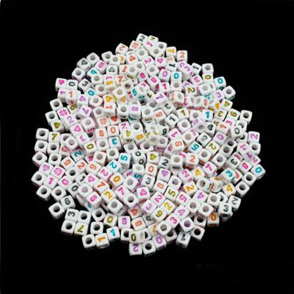 1000 pcs cube white+ colourful number & heart, beads 7 mm good for kids craft free shipping