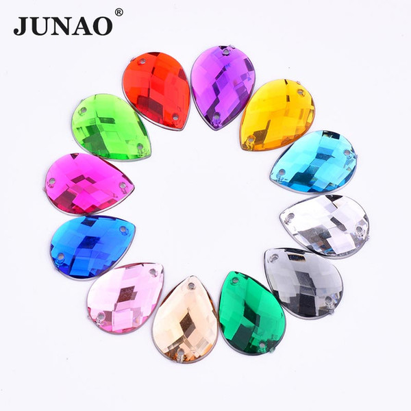 JUNAO 100pcs 18*25mm Big Size Sewing Mix Color Drop Rhinestones Large Strass Appliques Flat Back Acrylic Crystal Stone For DIY Clothes