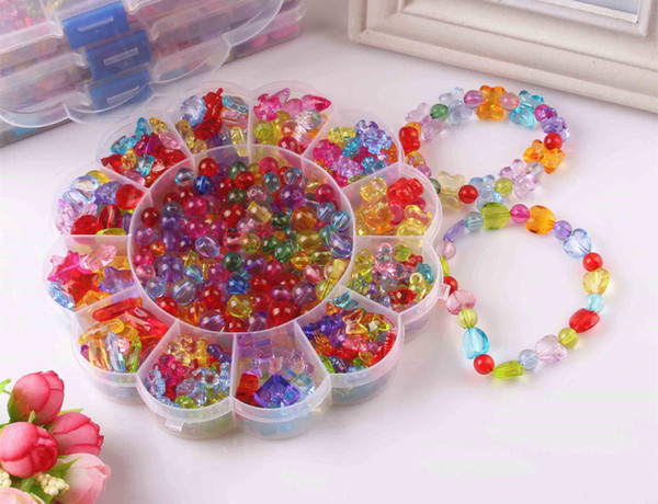 Fashion DIY Bracelet Necklace Accessory Candy Acrylic Seed Beads With 13 Slots Flower Box Fit Jewelry For Children Handcraft Bands Gift