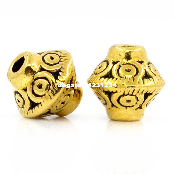 Doreen Box Spacer Beads Bicone golden tone 7x6mm,Hole:Approx 1mm,100PCs (B24599)