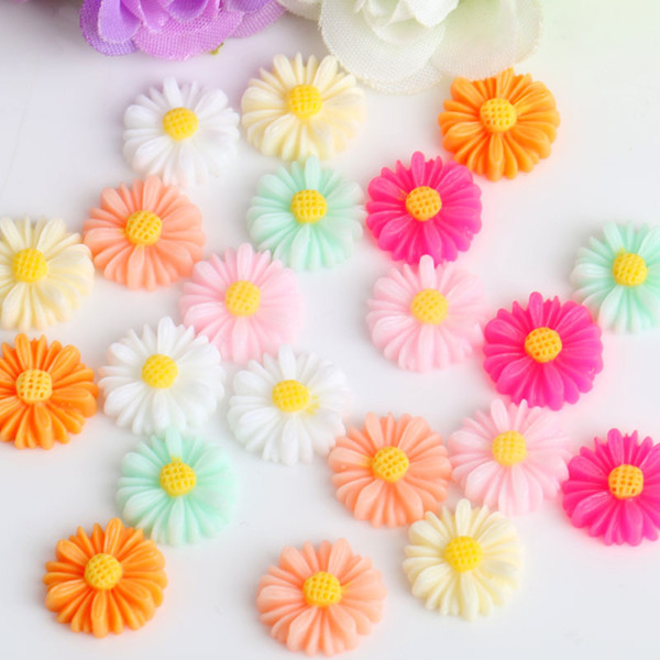 100pcs/ lot 9-22mm mix color Chrysanthemum Mixed Color Flat Back Resin Cabochon Scrapbook Rose Flower Fit Phone diy beads for jewelry