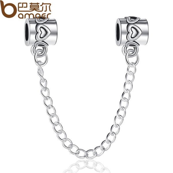 Original European Charm Fit Bracelet Safety Chain Authentic Stopper Charm Jewelry Making Silver Plated Accessories PA5278