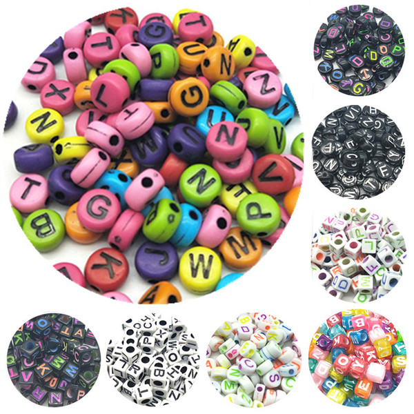 100pcs/lot 7mm Handmade Round Square Colorful Letter Acrylic Beads for DIY Bracelet Necklace Random letter Gift