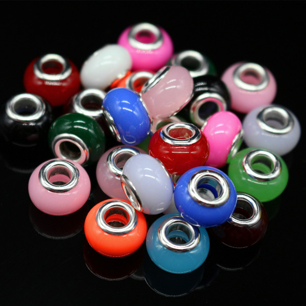 100pcs 14mm Acrylic Mixed Color Big Hole Diy Loose Acrylic Beads Accessories For Necklace Bracelet Fit European Jewelry Bracelet Charms Diy