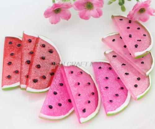 100pcs watermelon slice transparent Kawaii glitter Flatback Resin Cabochons 35mm