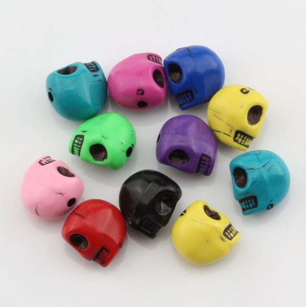 Hot ! 200Pcs Mix Color Acrylic Skull Spacer beads 12MM fit beaded bracelet DIY Jewelry