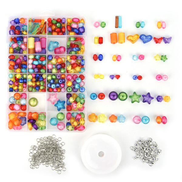 1 Box Acrylic Plastic Jewelry Beads Shining Bling Crystal Set For Kids Crafts DIY Kit