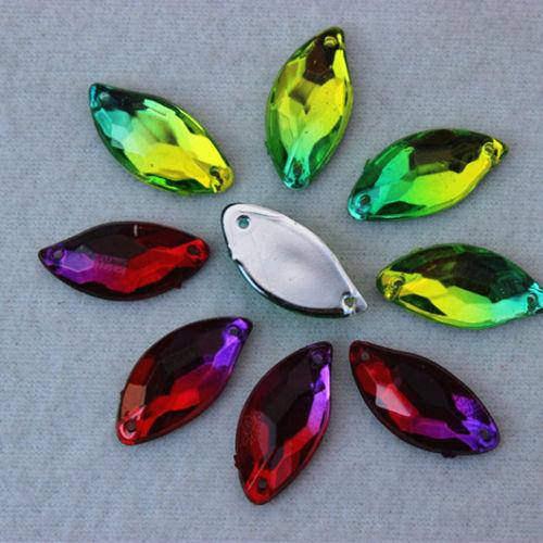 100PCS 10*20mm Flatback Acrylic Horse Eye Rhinestone Gem Sew on 2 Hole ZZ118