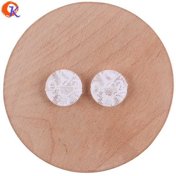 wholesale 21*21mm 100Pcs Acrylic Beads/Jewelry Accessories/Coin Shape/White Flower Print Bead/Hand Made/Earring Findings