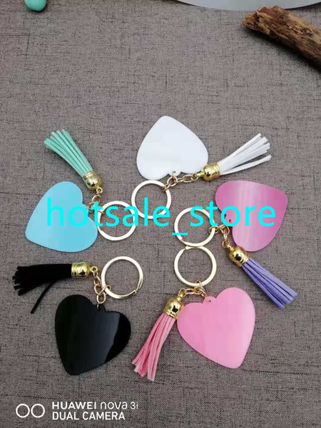 2019 heart shape tassel keychain Wholesale Customized Personalized Blank Quatrefoil Tassel Keychain 5 colors heart keychain with acrylic