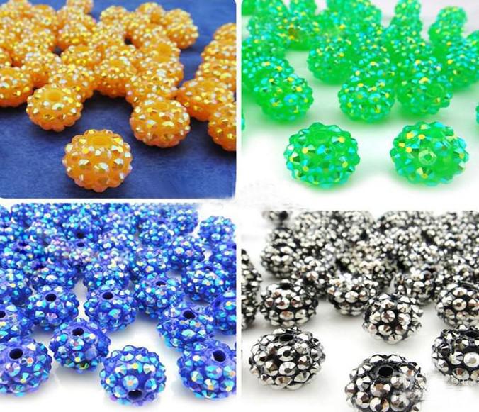 100PCS 10MM 12MM 14MM 16MM Mix Color Rhinestone EXPOY Balls Resin Crystal Pave Spacer Loose Beads