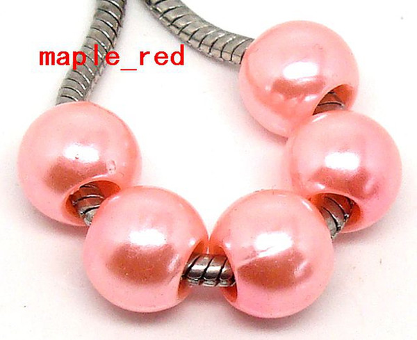 100PCS/Lot Beautiful Pink Imitation Pearl Charms for Jewelry Making loose European Big Hole Acrylic Beads Fit European Bracelet Low Price