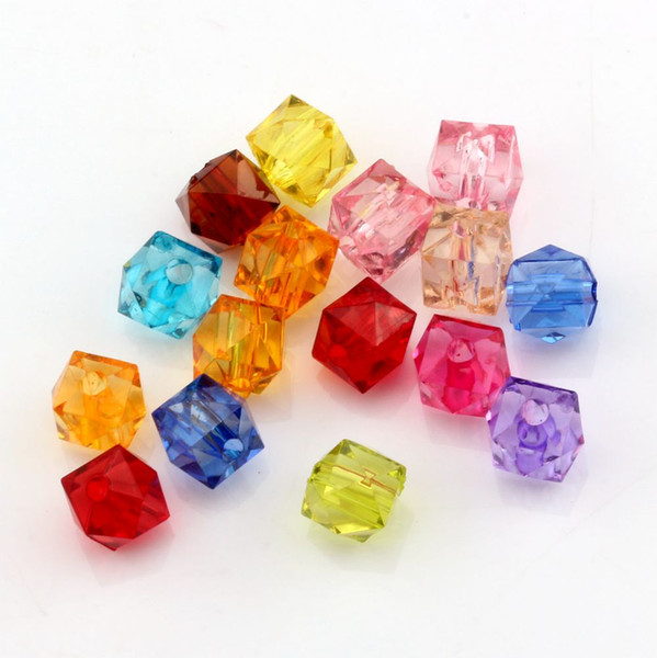 Hot ! 300Pcs Mix Color Acrylic Transparent Faceted Square Spacer beads 7MM DIY Jewelry