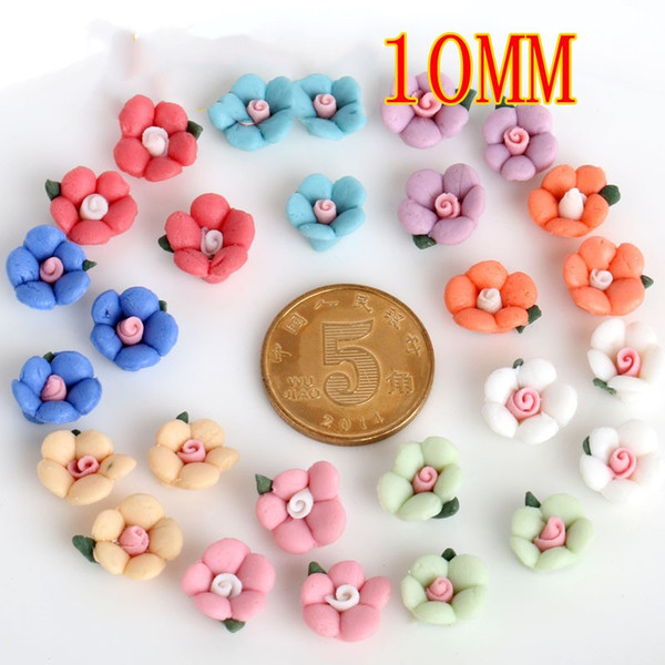 100/lot Mixed colors 10mm plastic flower DIY beads flat resin cabochon with paillette craft