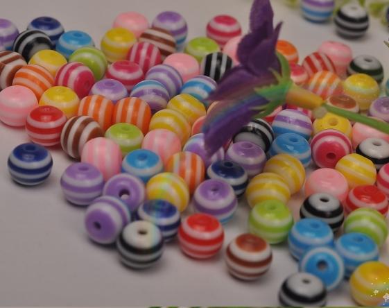 Wholesale - 6MM / 8MM/ 10MM color stripe candy color resin beads scattered beads DIY Jewelry Accessories