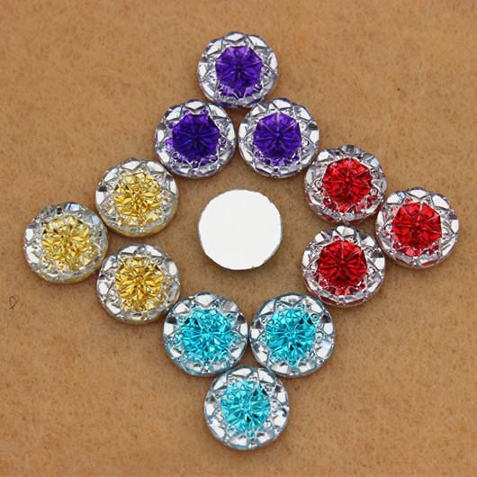 100pcs 14mm Dual color Acrylic Crystal Round Shape flower beads flatback rhinestone for DIY decoration ZZ266