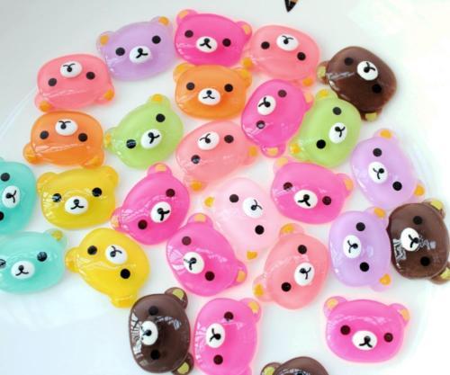 120pcs semi transparent glitter Bear Resin Cabochons animals,Flat Backs, Kawaii