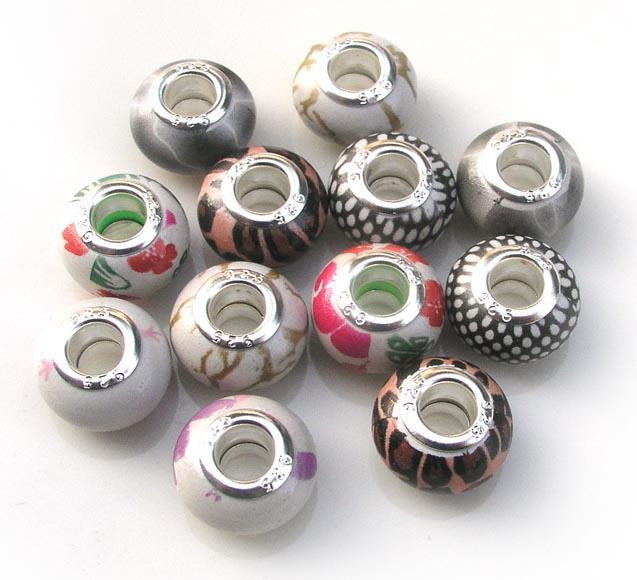 Brand new mix Color acrylic big Hole 925 silver plated core loose beads Fit DIY European bracelet 100pcs per lot