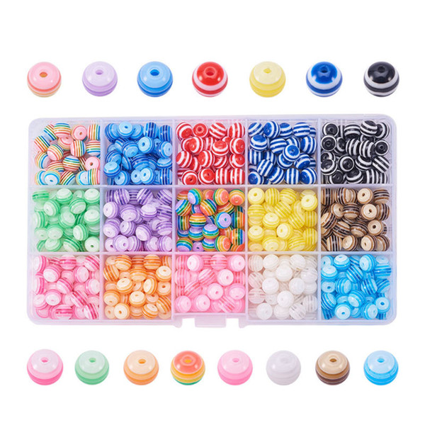 2019 Europe and the United States boxed creative rainbow color stripe resin loose beads DIY handmade children's beaded jewelry accessories