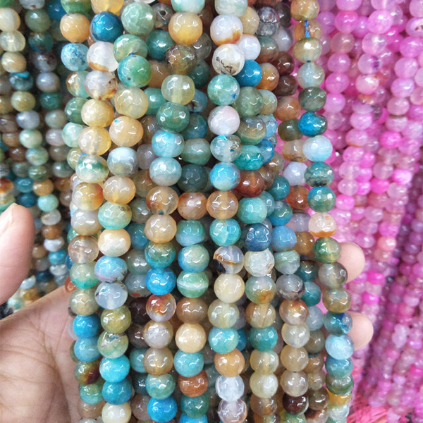 8mm Natural Stone Faceted Agate Beads Round Loose Beads For Jewelry Making Craft Material Bracelet Accessories