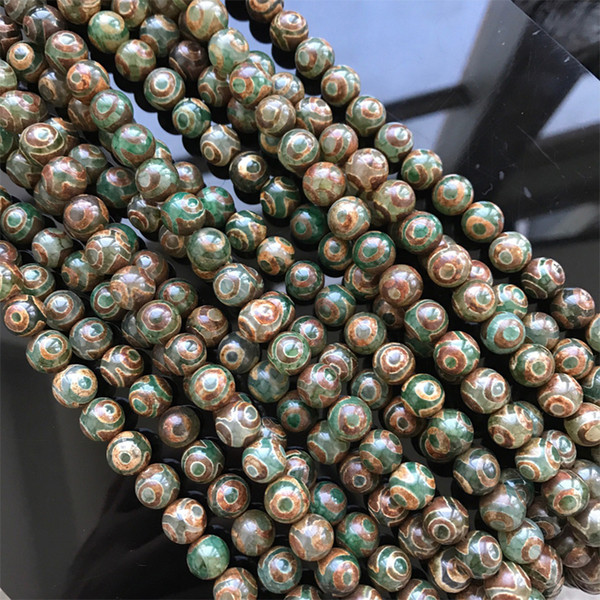 8/10/12/14/16mm Natural Agate Stone DZi Beads Round Green Three Eyes Tibetan Beads DIY Buddhism Jewelry Making Loose Bead