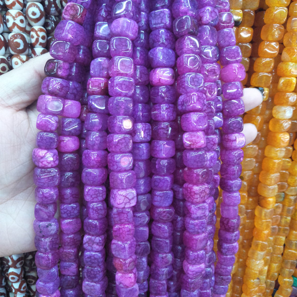 Natural Purple Agate Stone Beads 8mm Strand 15'' Square Shape Crack Stone Loose Beads DIY Jewelry Making Accessories Wholesale