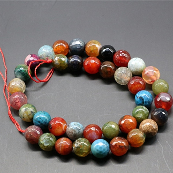 Colorful Natural Faceted Agate Stone Beads 6/8/10/12mm Pick Size Loose Beads DIY Handmade Bracelet Necklace Jewelry Accessories