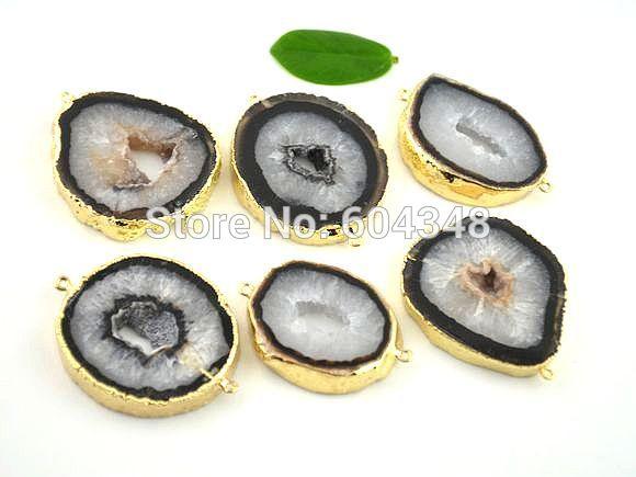 5pcs Charm Geode Druzy Agate Connector Beads in Black color, Agate pendant Gold Plated Geode Agate Connectors, Jewelry Findings