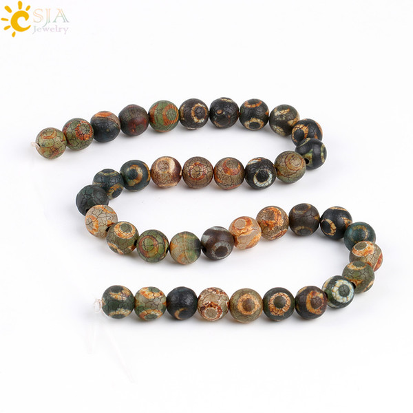 CSJA 10mm Retro Old Eye Tibet Dzi Agate Round Loose Beads Men Women Necklace Bracelet Prayer Jewelry Making Color Mixed Wholesale Beads P010