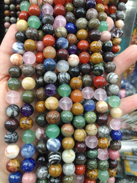 Wholesale Mixed Stone Beads 6mm/8mm/10mm/12mm Natural Smooth and Round Stone Beads for bracelet necklace Full strand 16inch