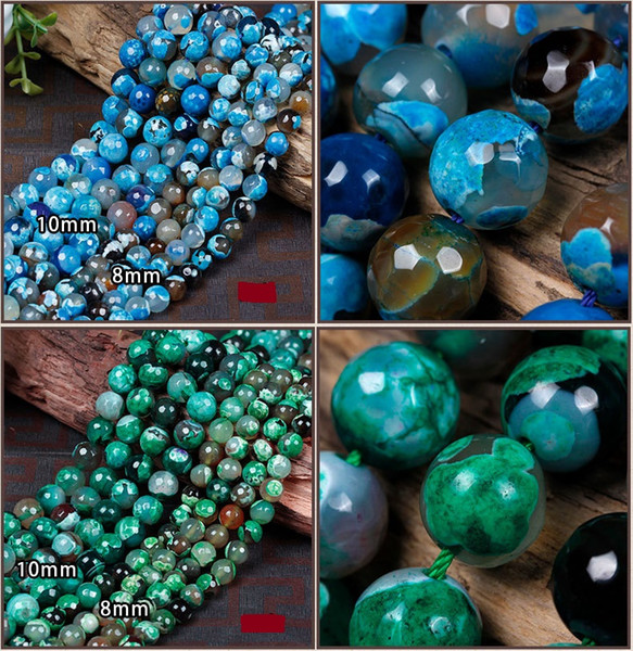 New colorful natural fire agate loose beads semi-finished products cut surface fire agate semi-finished products loose beads (8MM)