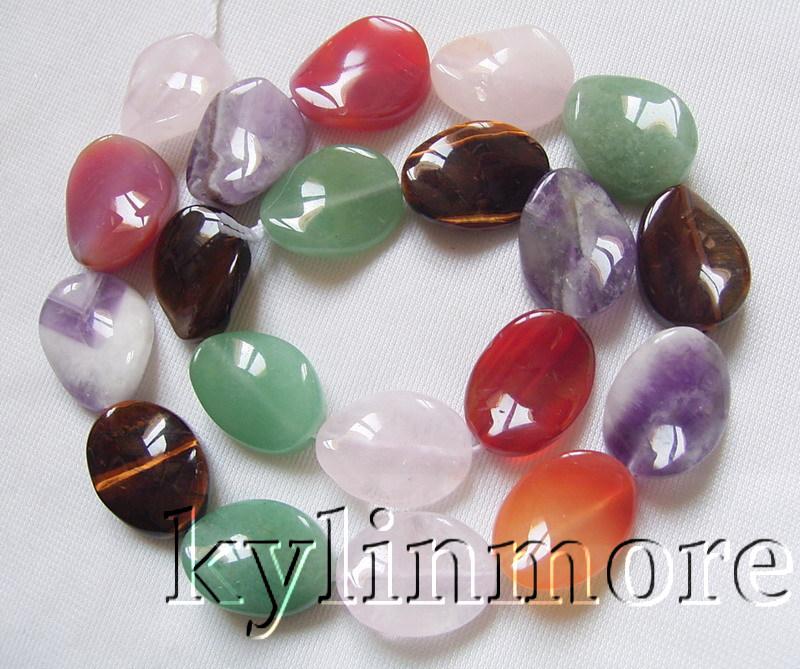 8SE08415a 15x20mm Semi-Precious Stone Twisted Oval Beads 15.5