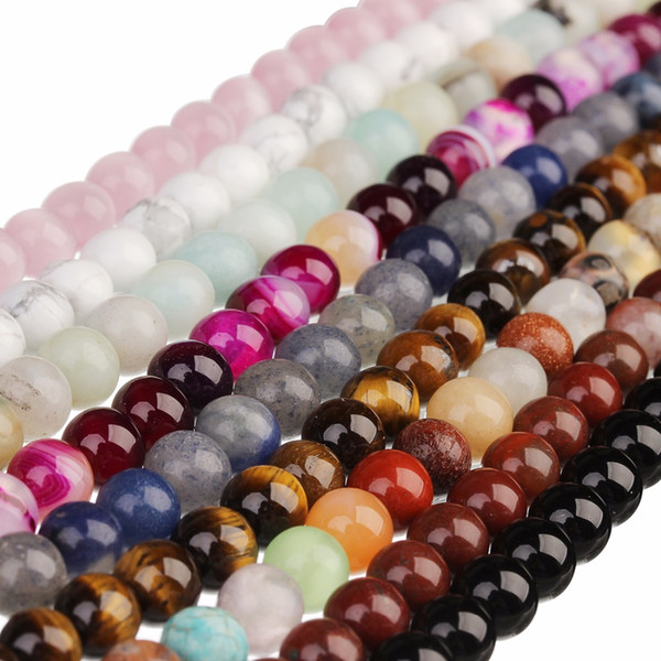 XINYAO 4 6 8 10 mm Natural Stone Beads Round Tiger Eyes Agates Created Rose Quartzs Opals Beads For Jewelry Making 40cm/Strand