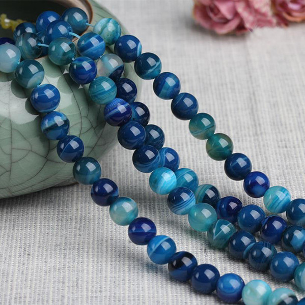 8/10/12 mmRound Natrual blue strip Agate Beads gemstone Loose Beads For Bracelet DIY Jewelry Making more size