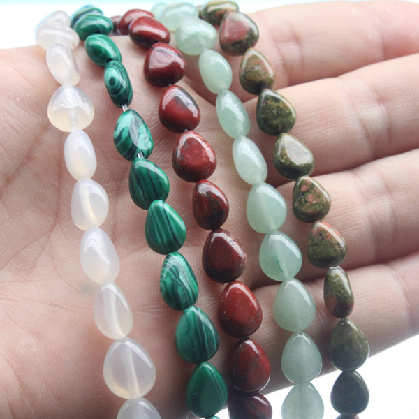 1 Strand 8*10mm Teardrop Natural Stone Green Agate Loose Beads for Jewelry Making Women Necklace Bracelet DIY Beads