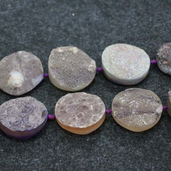 9pcs Druzy Purple Agate Gemstone Beads, Natural Slice Slab Drusy Crystal Quartz Face Necklace Pendant Connector Jewelry Make Wholesale Price