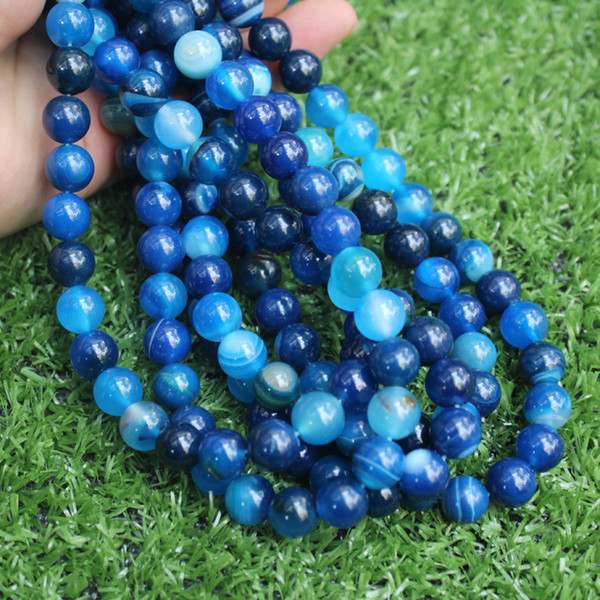 1 Strand Natural Stone Blue Agate Loose Beads for Jewelry Making Women Necklace Bracelet DIY Beads 6mm - 14mm Pick Size